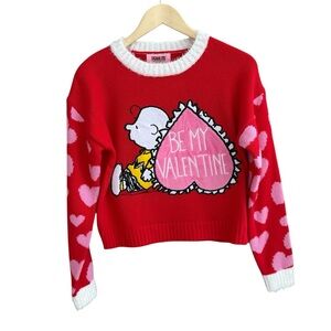 Peanuts Charlie Brown Be My Valentine Red Pink White‎ Sweater Size XSmall